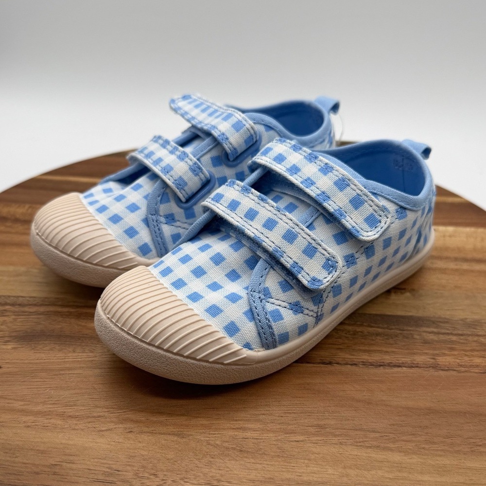Cat & Jack Kid's Size 10 Parker Gingham Blue White Canvas Sneakers 2580